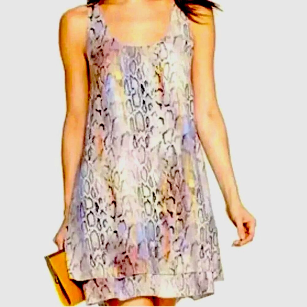 Rachel Rachel Roy Colorful Snakeskin Print Shift Swing Dress Pockets Sz M